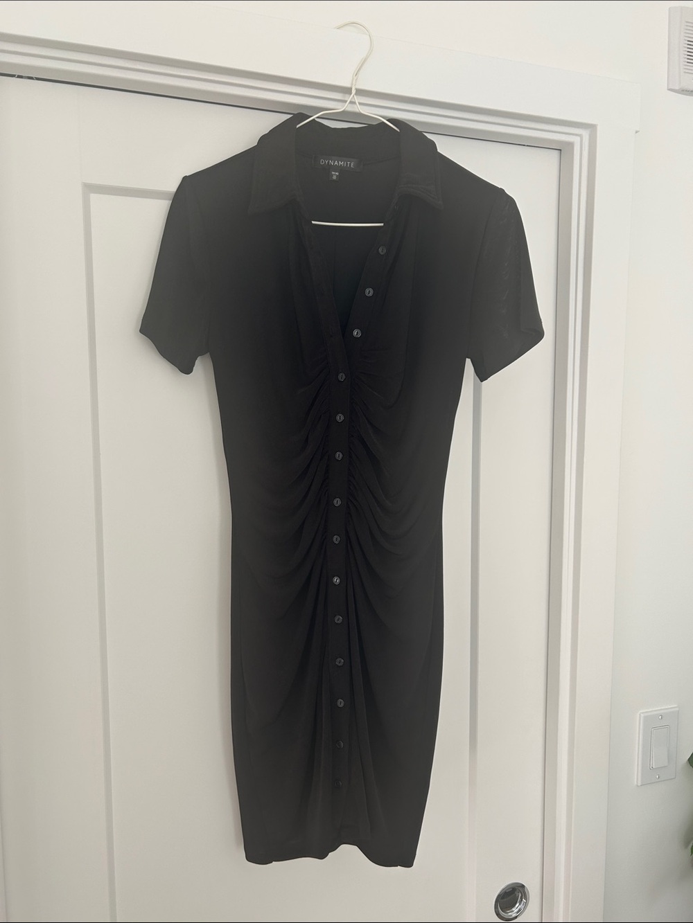Dynamite Black Ruched Button-Front Midi Dress
